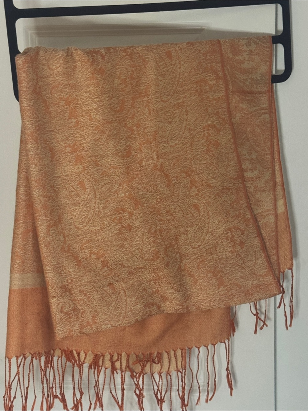 Soft Paisley Fringe Scarf in Warm Peach